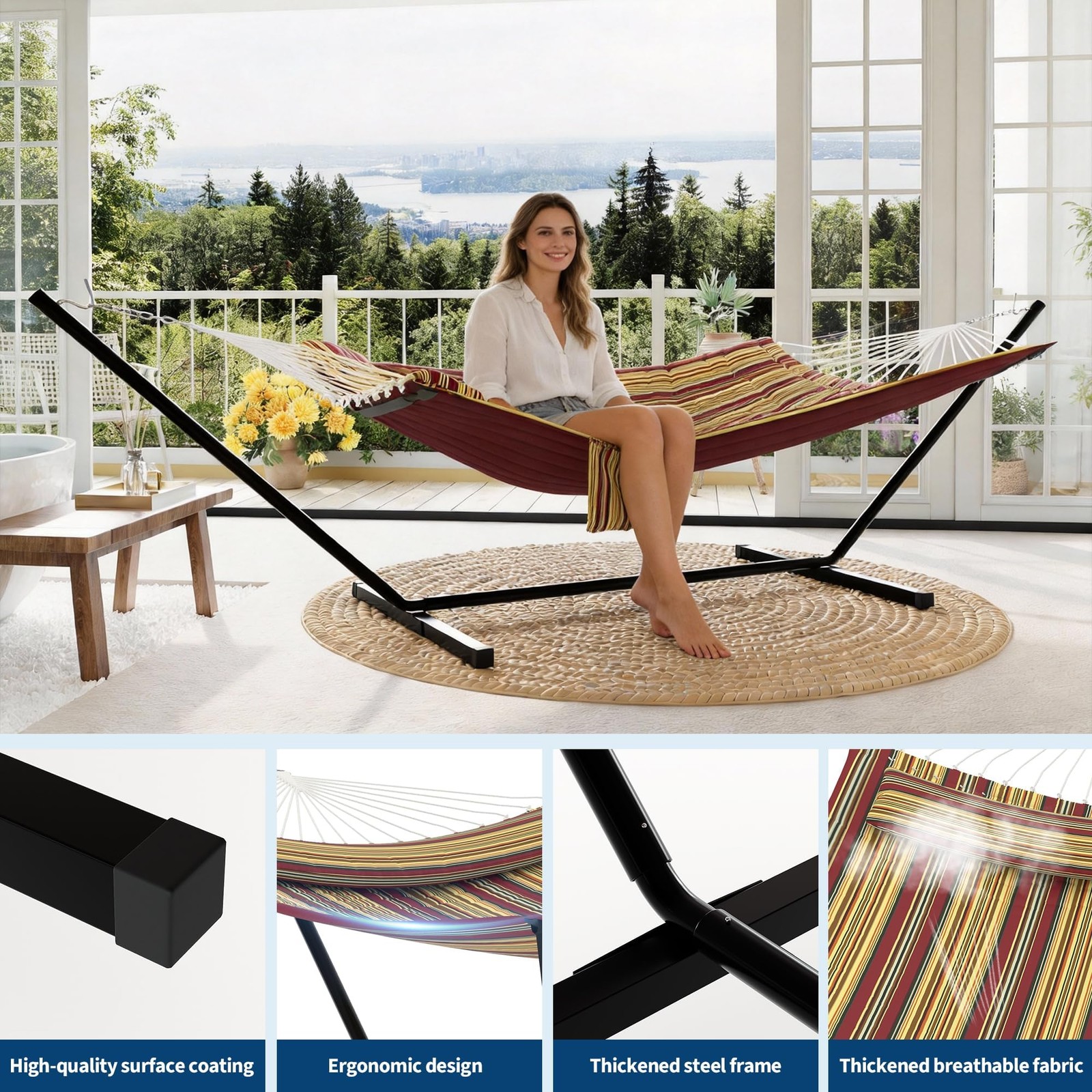 Heavy Duty Outdoor Hammock w/Balance Rope & Stand 450 LBS Large Hammock for Yard