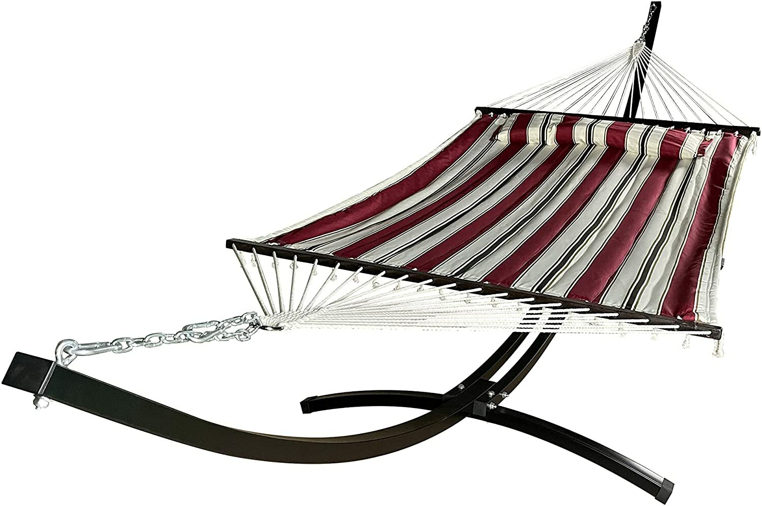 Petra Leisure 15Ft Black Steel Arc Hammock Stand w/ Elegant Red/White Stripe Bed