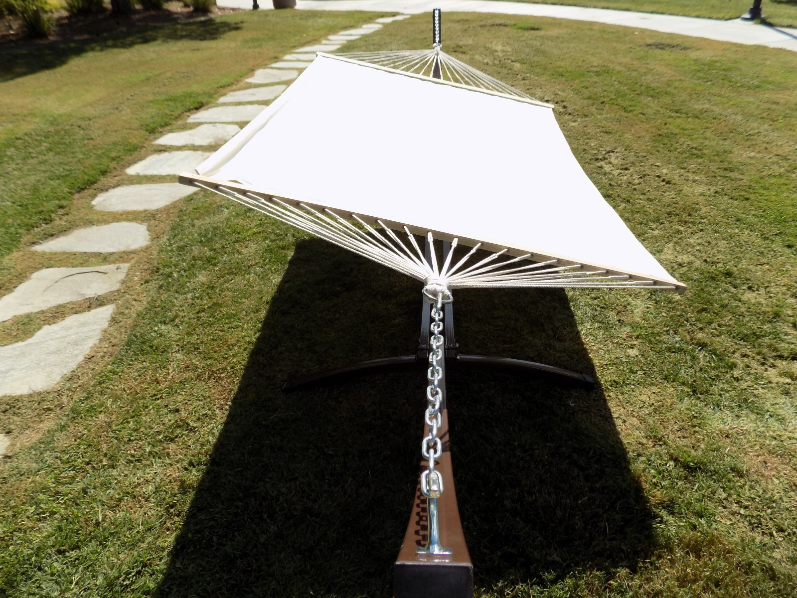 Petra Leisure 15 Ft In/Outdoor Brown Steel Arc Hammock Stand + Beige Hammock Bed