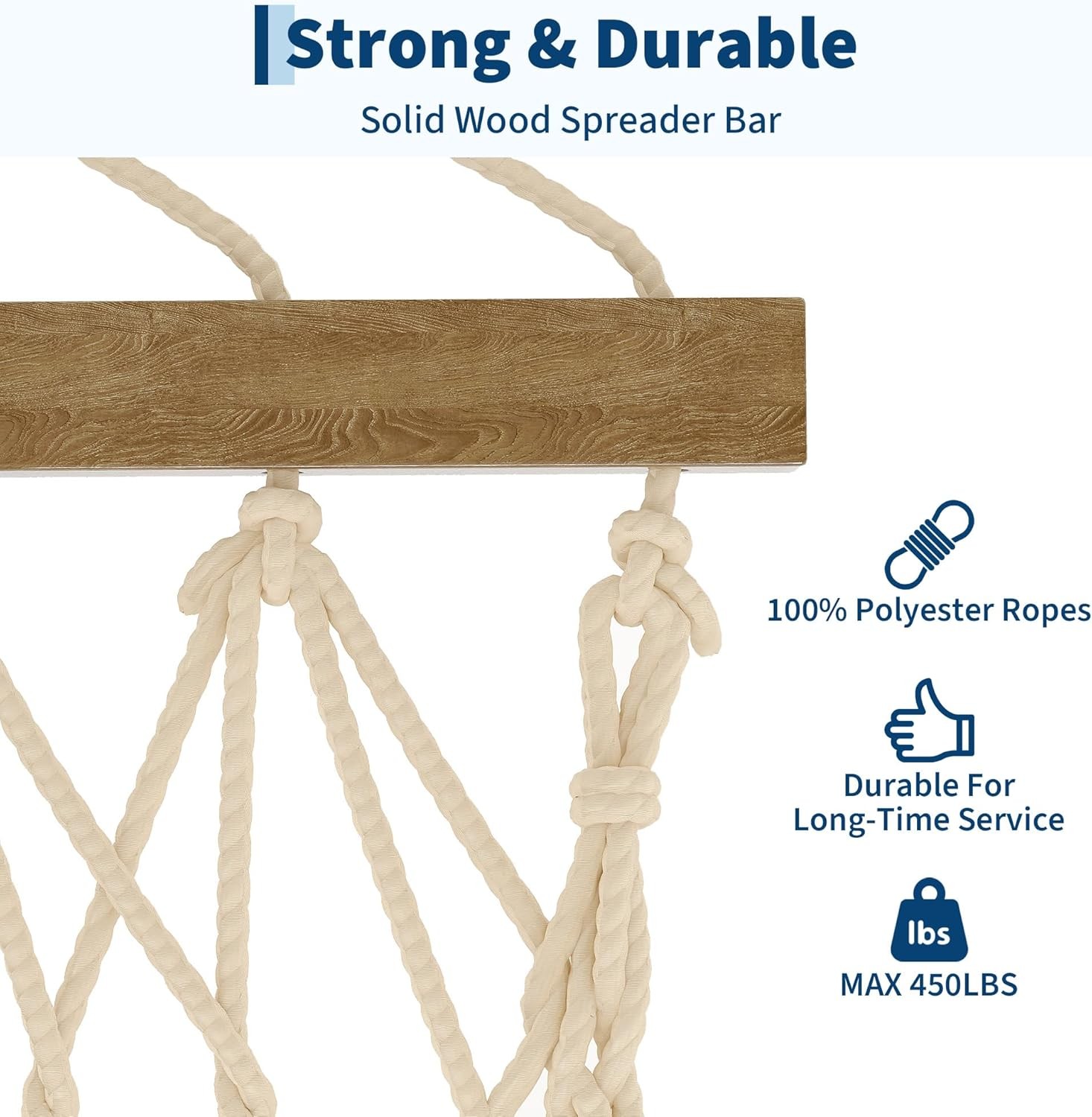 450lbs Double Quilted Fabric Hammock with Hardwood Spreader Bars and Pillow