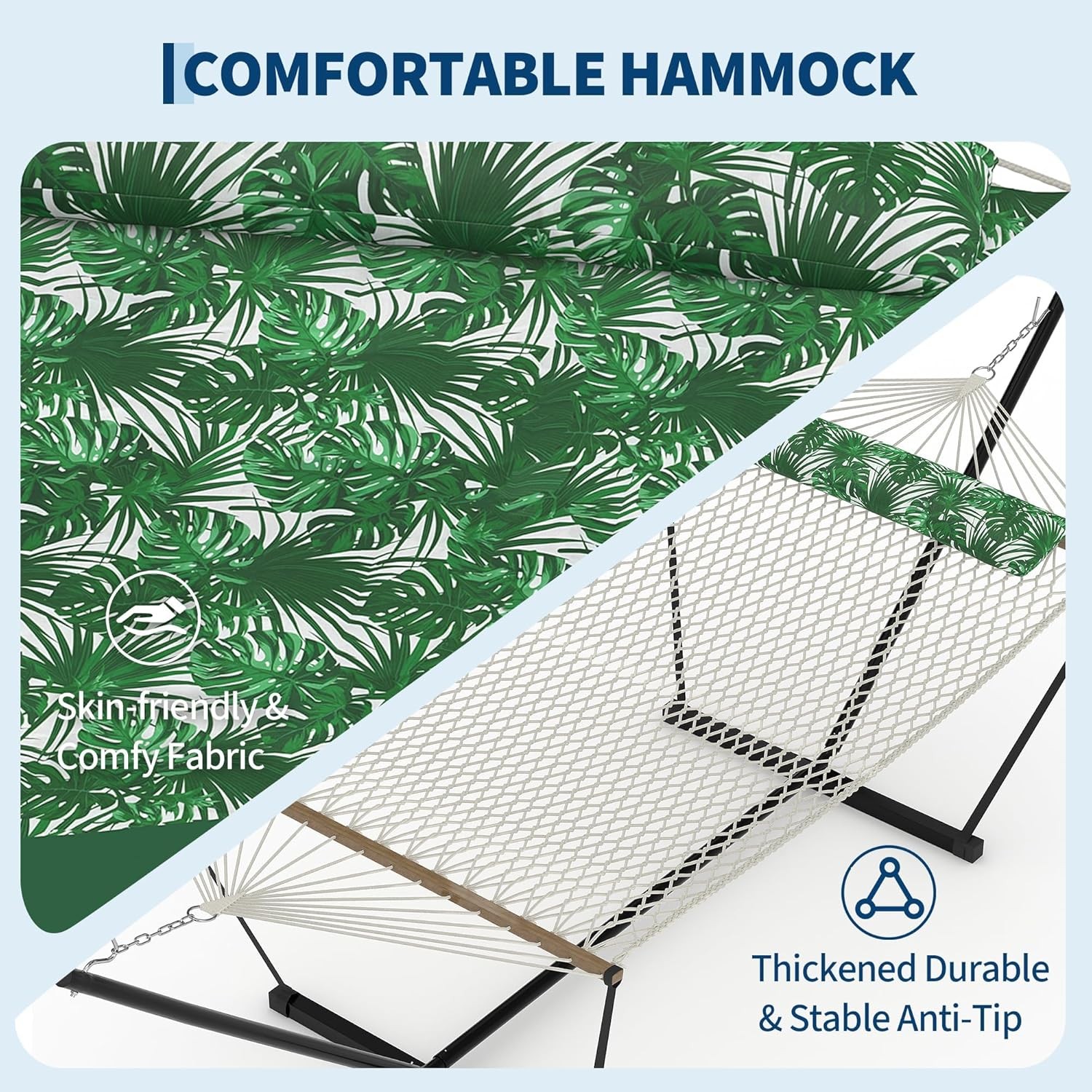 2 Person Hammock with Stand Outdoor Patio Hammock Bed w/ Pillow & Carrying Bag