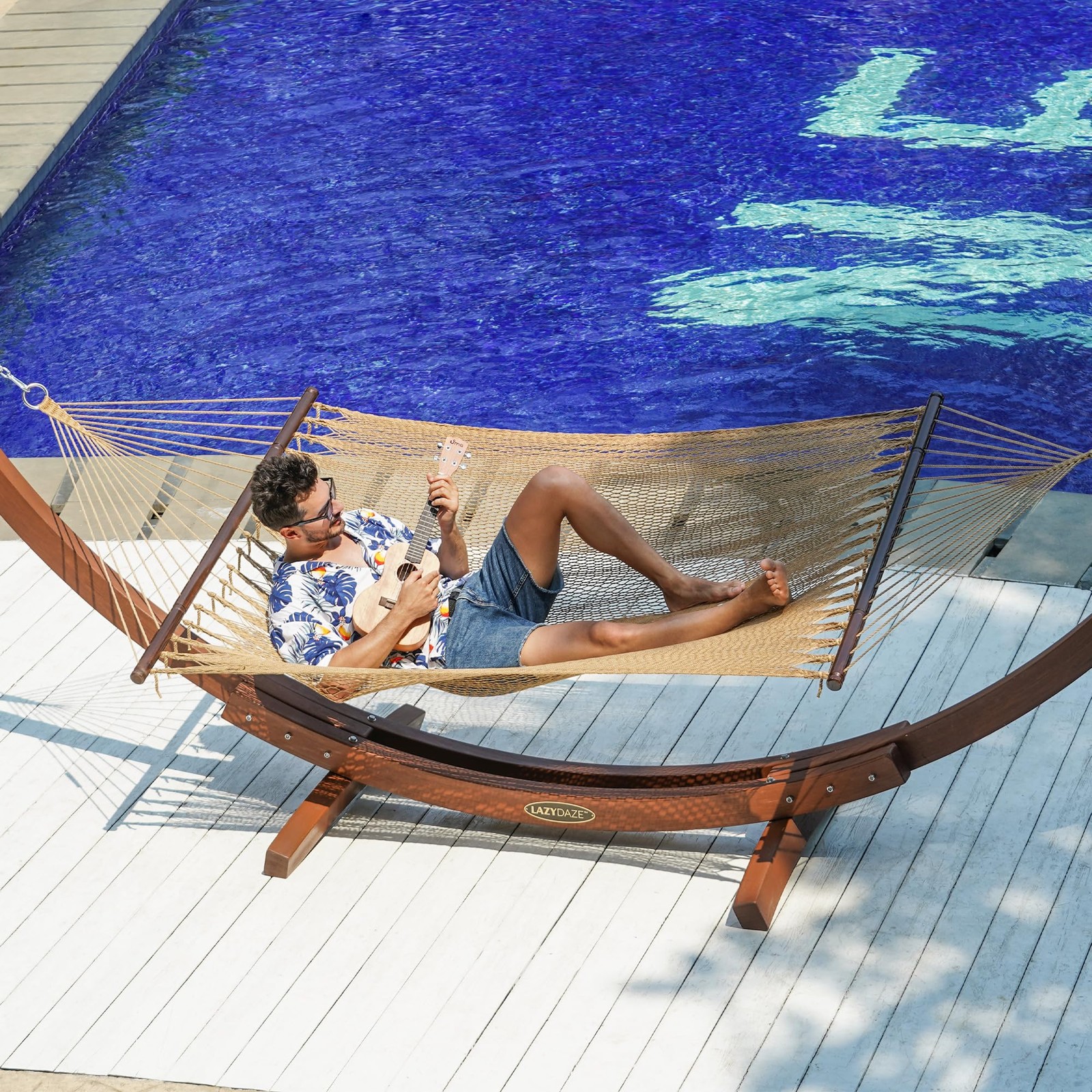 10.5 FT Double 2 Person Caribbean Rope Hammock, 450 LBS Capacity, Tan