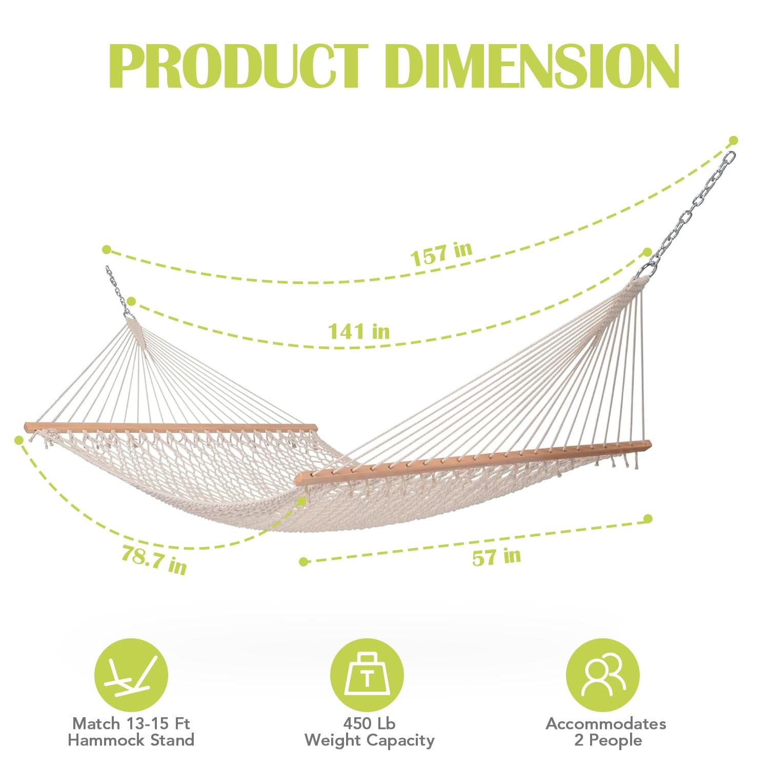 12FT Double Rope Hammocks, 2 Person Hand Woven Cotton Hammock with Spreader B…
