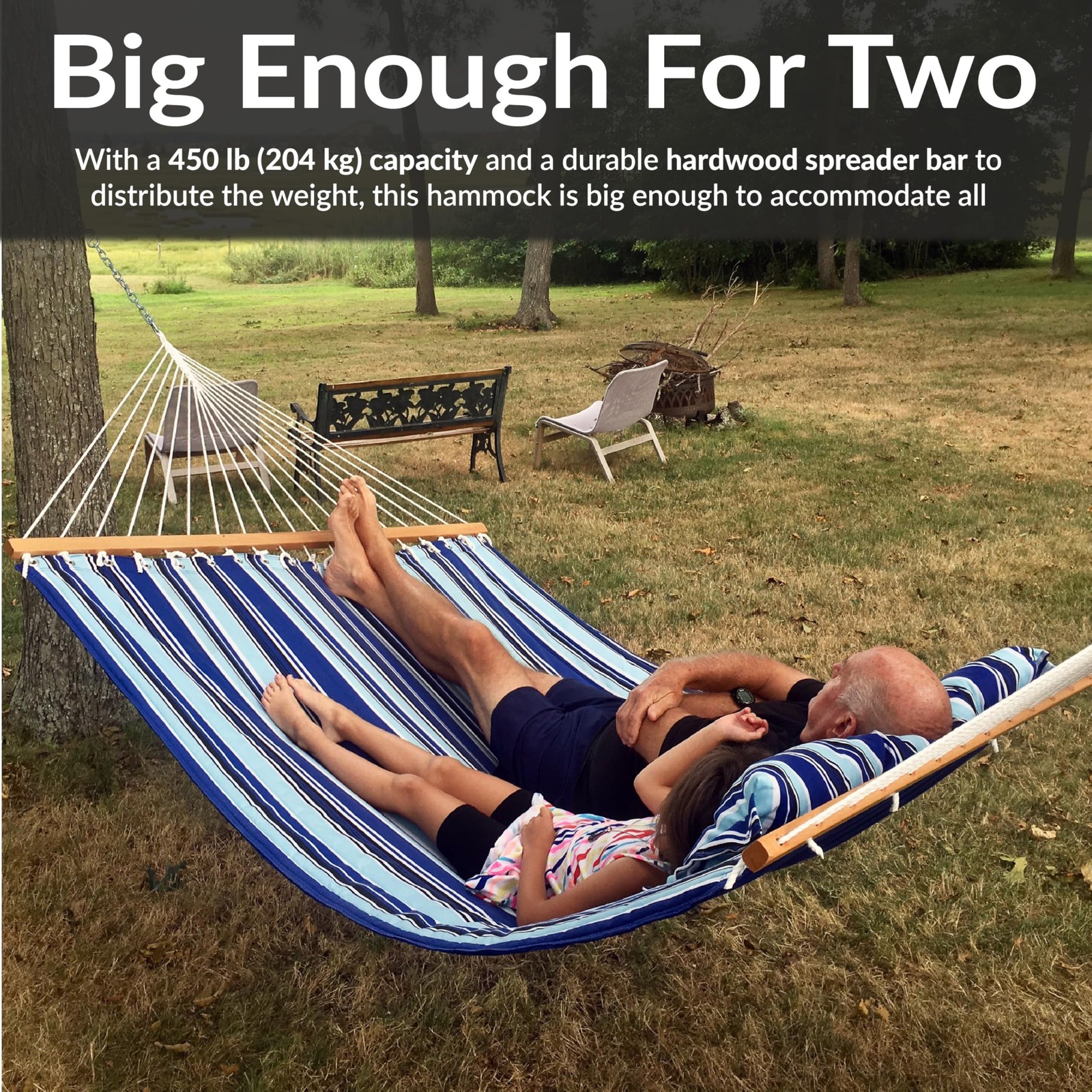 Sunnydaze Quilted Outdoor Hammock with Spreader Bars – Heavy-Duty 450-Pound