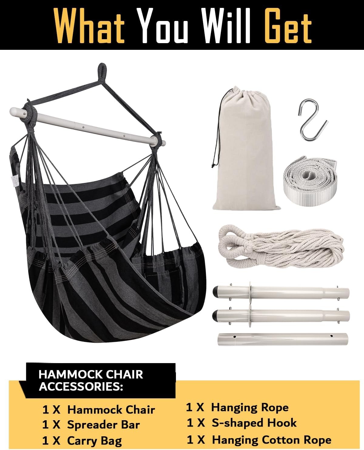 Heavy Duty Hammock Chair Swing 500 Lbs Hanging Rope Seat Indoor Outdoor