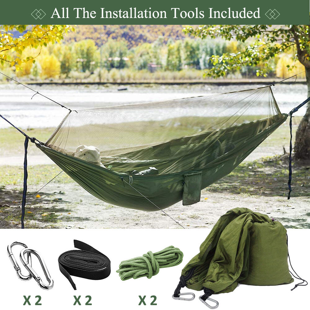 2 Person Camping Hammock w/ Mosquito Bug Net Outdoor Beach Portable Hanging Bed