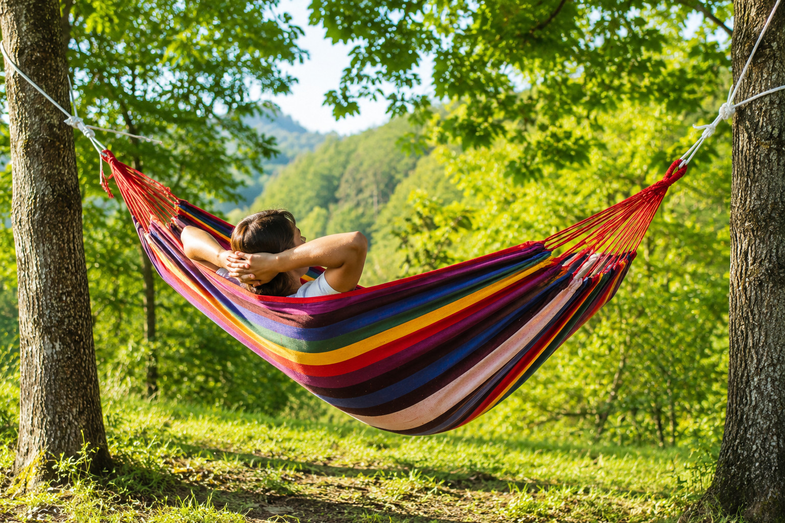 Portable Cotton Hammock Outdoor Camping Travel Lightweight Double Hanging w/ Bag