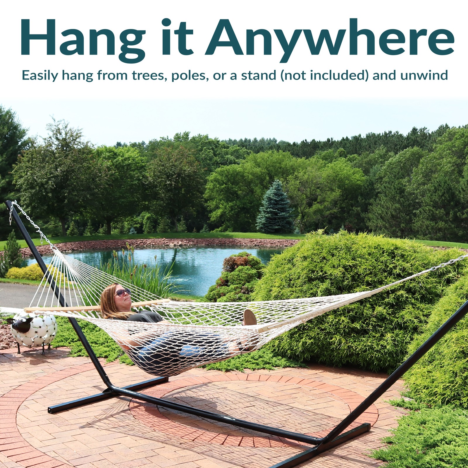 2-Person Cotton Rope Hammock with Spreader Bars – Natural by Sunnydaze