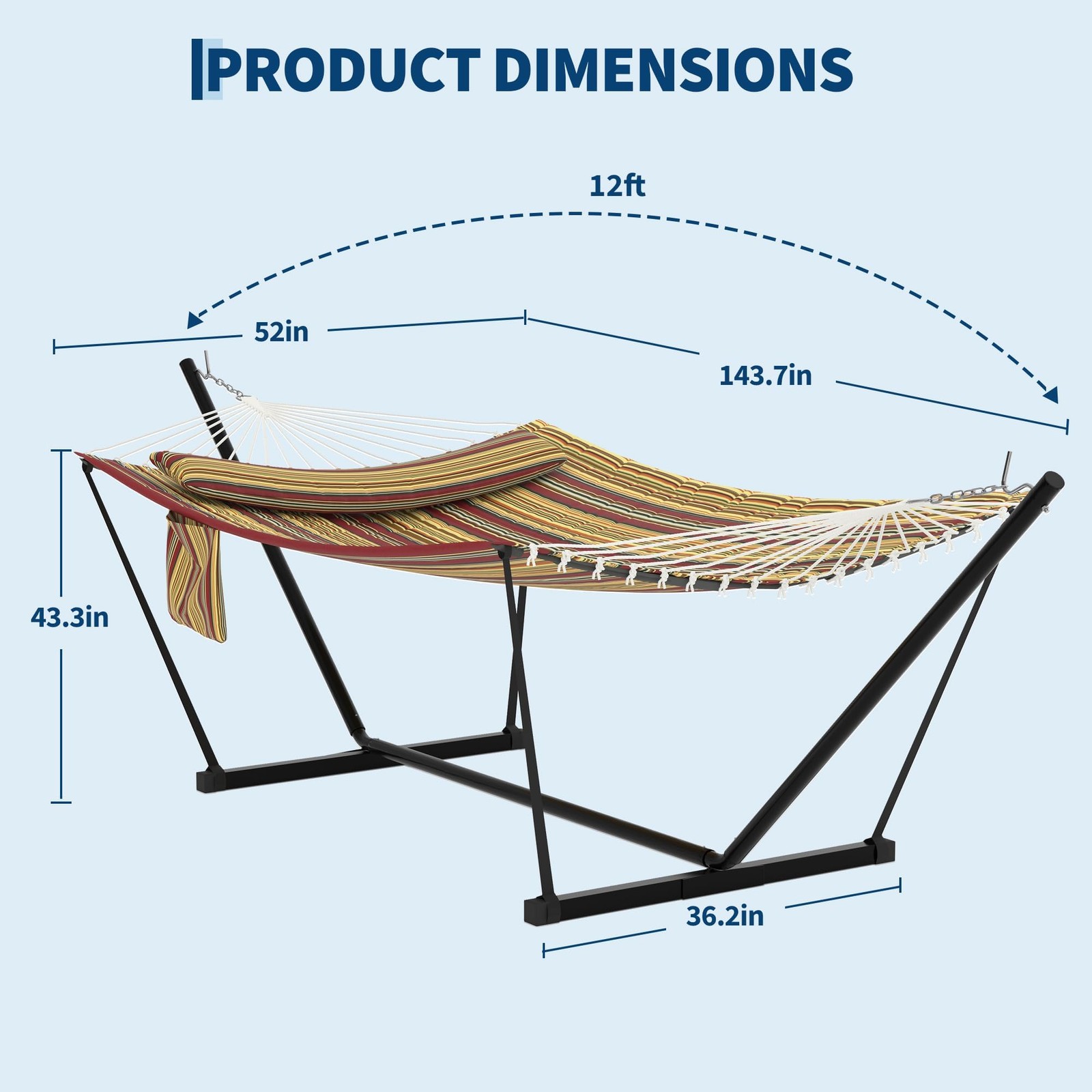 Heavy Duty Outdoor Hammock w/Balance Rope & Stand 450 LBS Large Hammock for Yard
