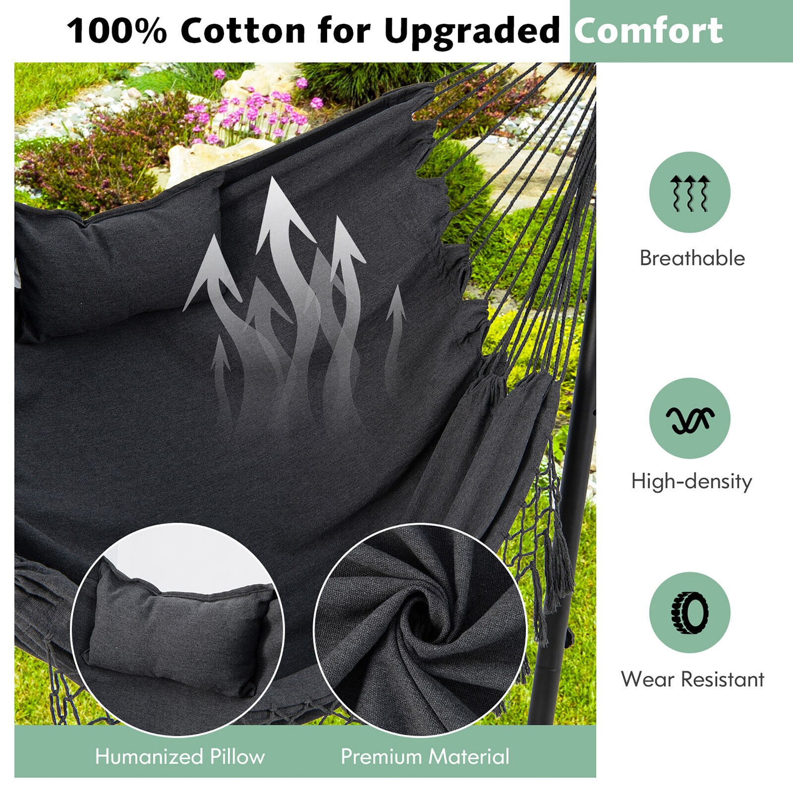 Hammock Chair with Stand Phone Holder Adjustable Swing Indoor & Outdoor Use