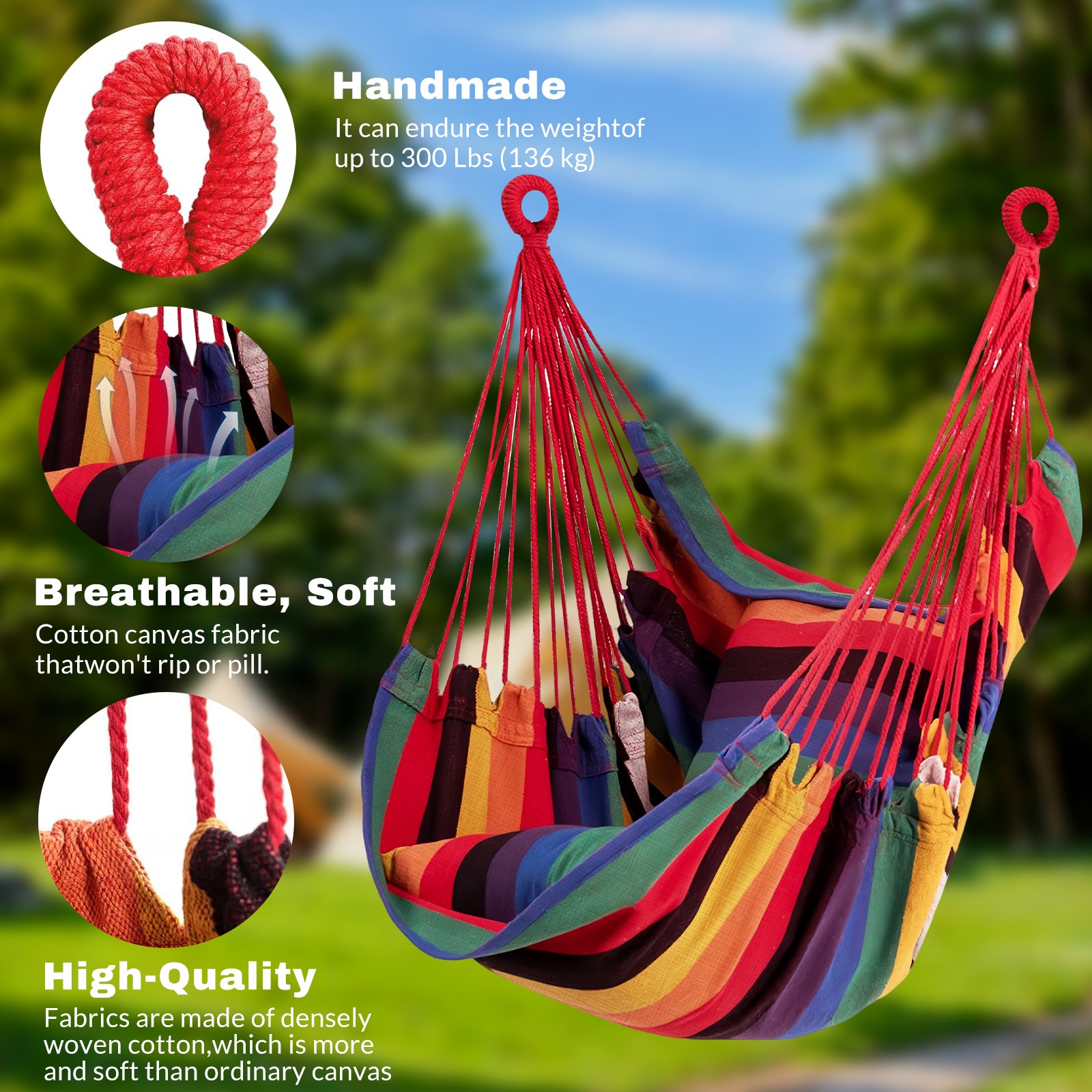Hanging Hammock Swing Chair Chair for Outdoor & Indoor & Camping Holds 330 Lbs