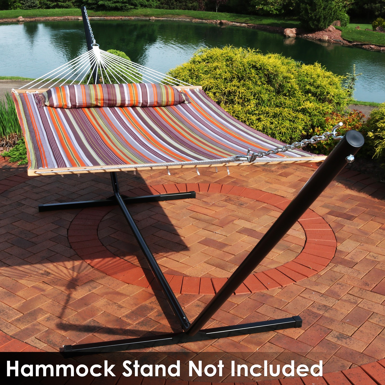 Large Quilted Hammock with Spreader Bars and Pillow – Sunset by Sunnydaze