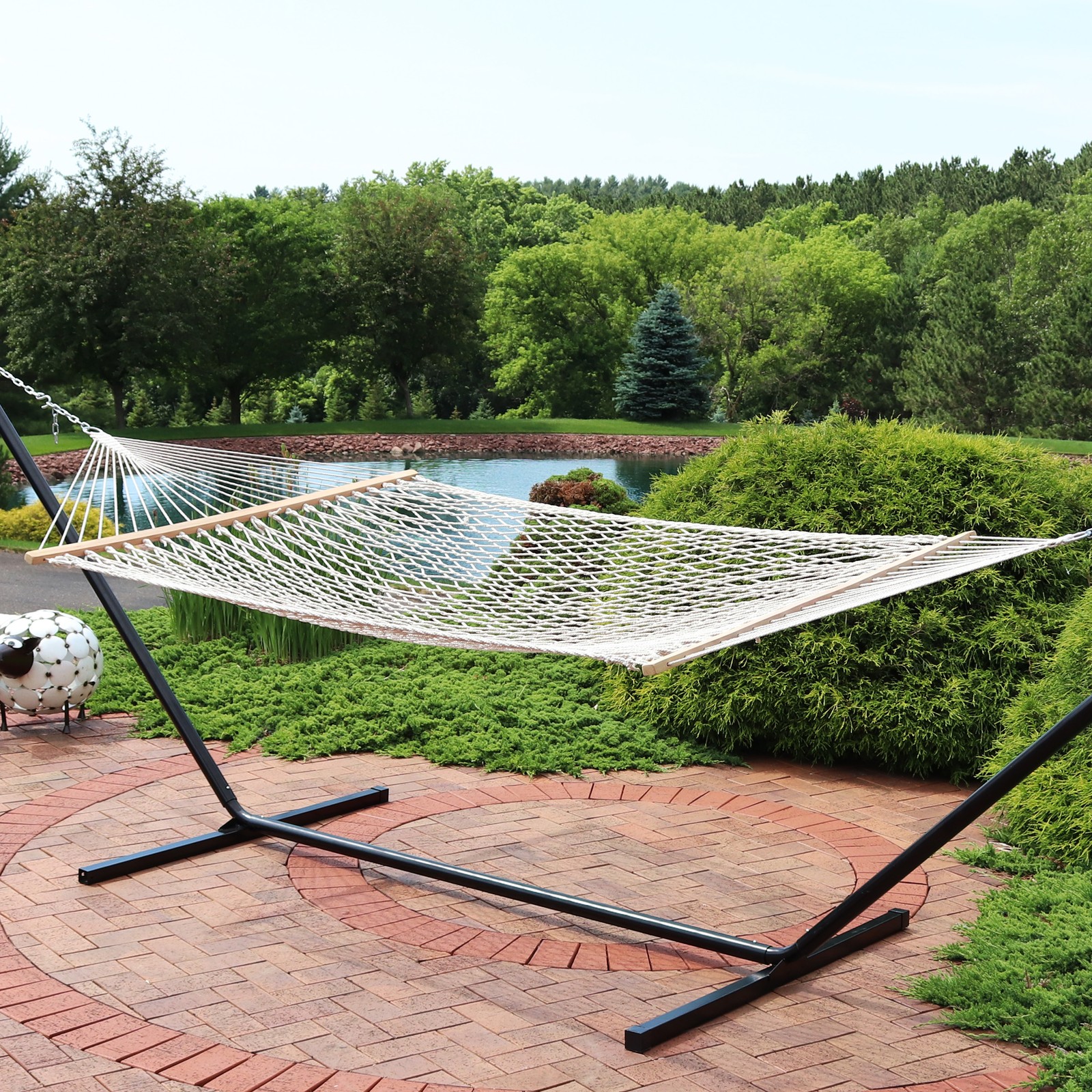 2-Person Cotton Rope Hammock with Spreader Bars – Natural by Sunnydaze