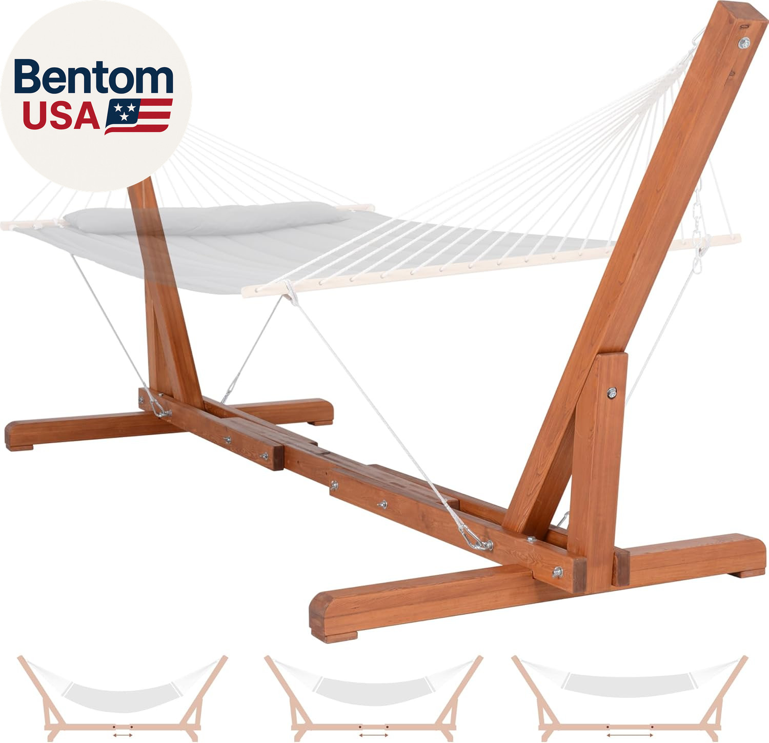 Adjustable 12-14 Ft Wooden Hammock Stand, Outdoor Larch Wood Hammock Stand Only,