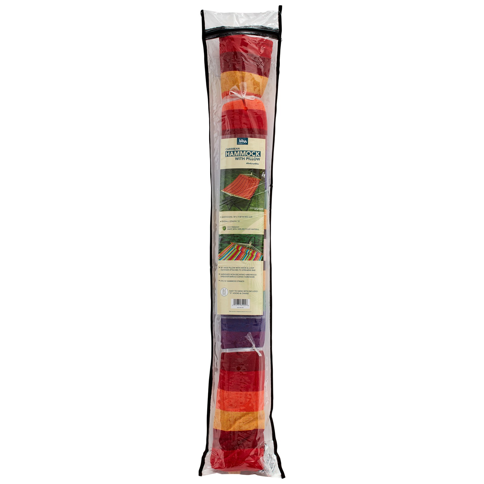 Caribbean Hammock with Pillow and Hanging Hardware, 48″ Wide, Tequila Sunrise