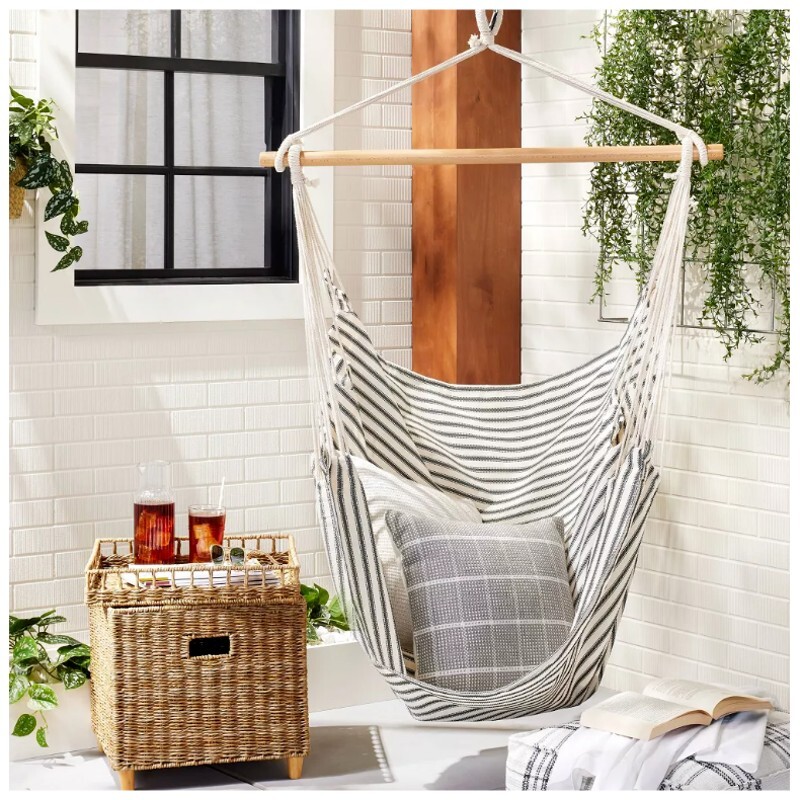 Hearth & Hand with Magnolia Striped Hammock Chair Dark Gray/Cream
