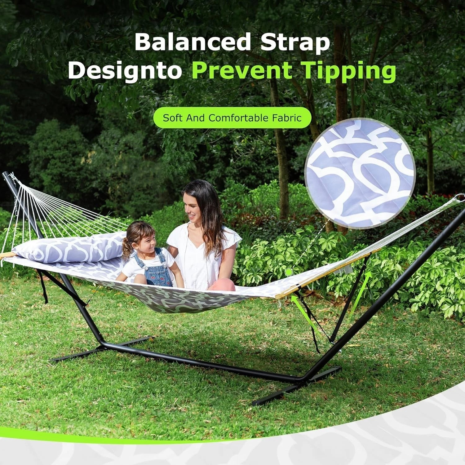 Double Hammock with Stand for Outdoor, Heavy Duty Portable Hammock with Adjus…