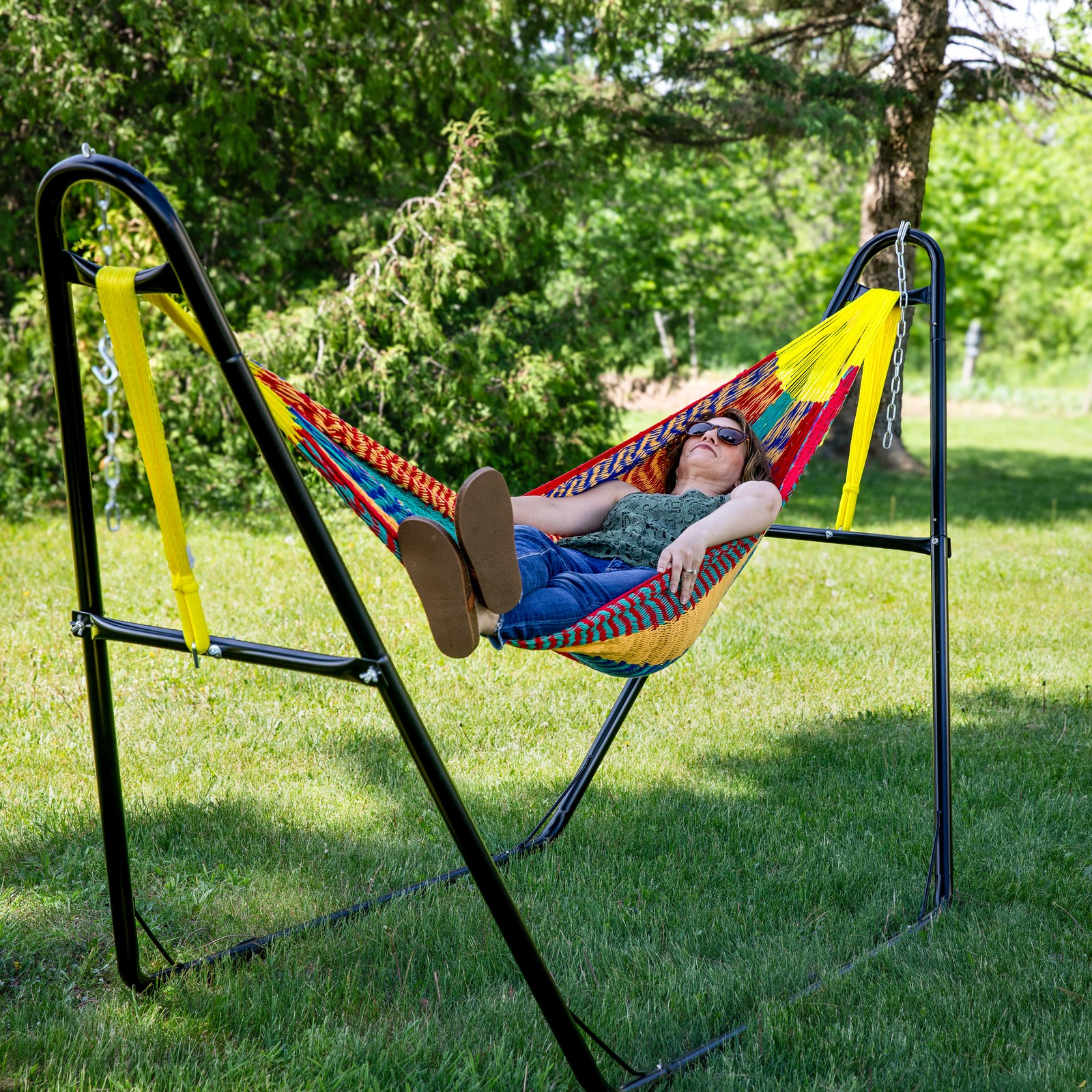 2-Person Cotton and Nylon Woven Fabric Hammock – Multi-Color by Sunnydaze