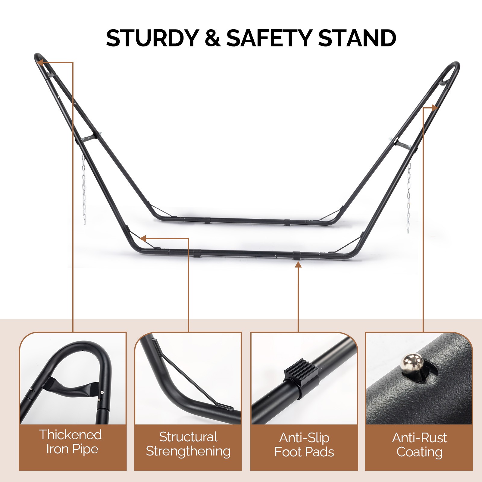 10 FT Hammock Stand Only Steel with Adjustable Hooks for Outdoor, Garden Patio