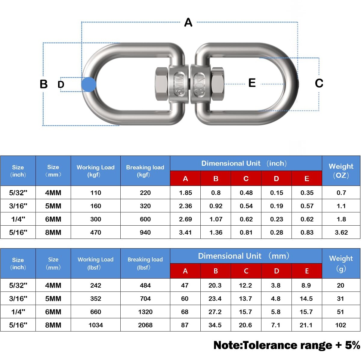 Stainless Steel Swivel Ring Double Ended Eye Hook Shackle Connector For Hanging
