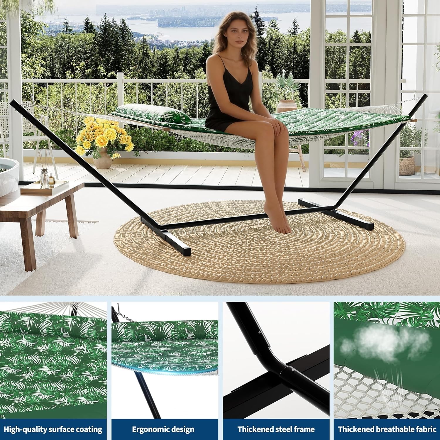 Portable Hammock with Steel Stand 450lbs 2 Person Hammock Bed with Pillow & Bag