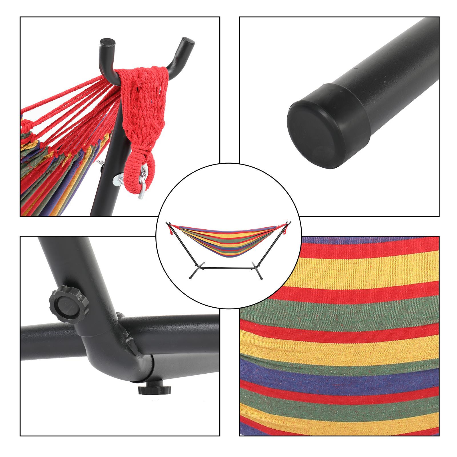 Portable Outdoor Camping Polyester Hammock with Stand and Handbag Set Red