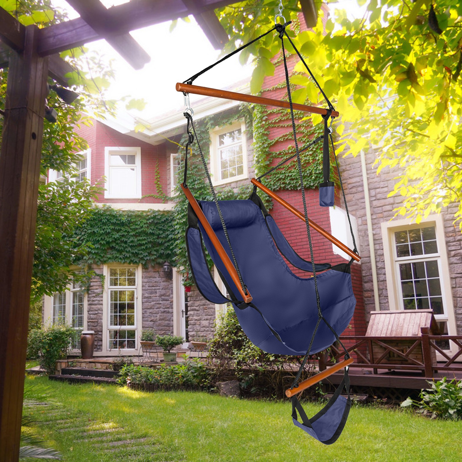 Modern Hammock Hanging Chair Air Deluxe Outdoor Chair Solid Wood Bearing 250lb
