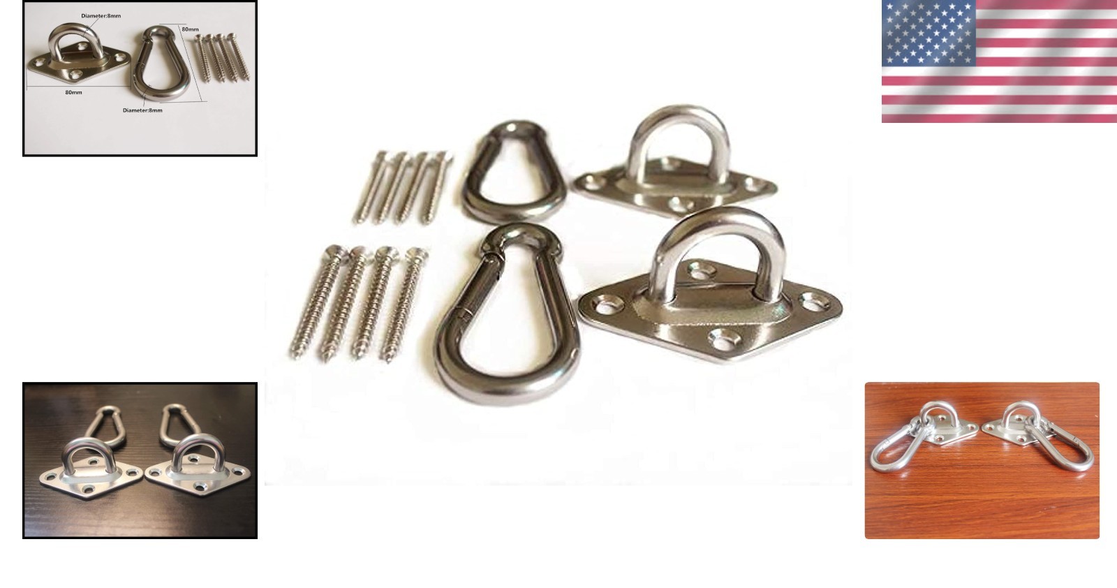 Heavy Duty Hammock Hanging Kit – 1000 lb Stainless Steel Hooks & Carabiners