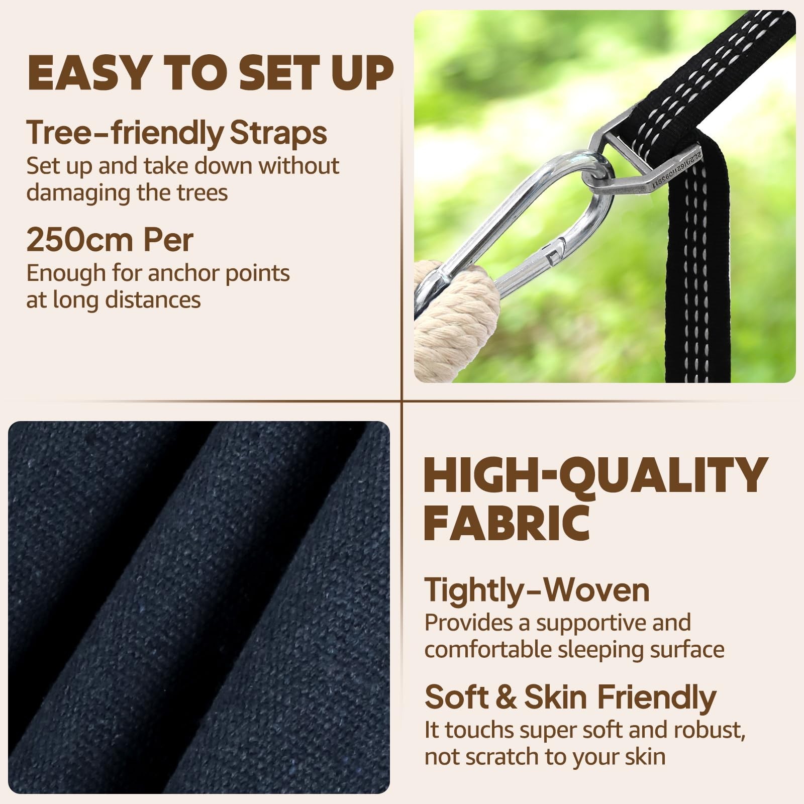 Cotton Hammock Large Soft Breathable Camping Hammock Holds Up to 660lbs Porta…