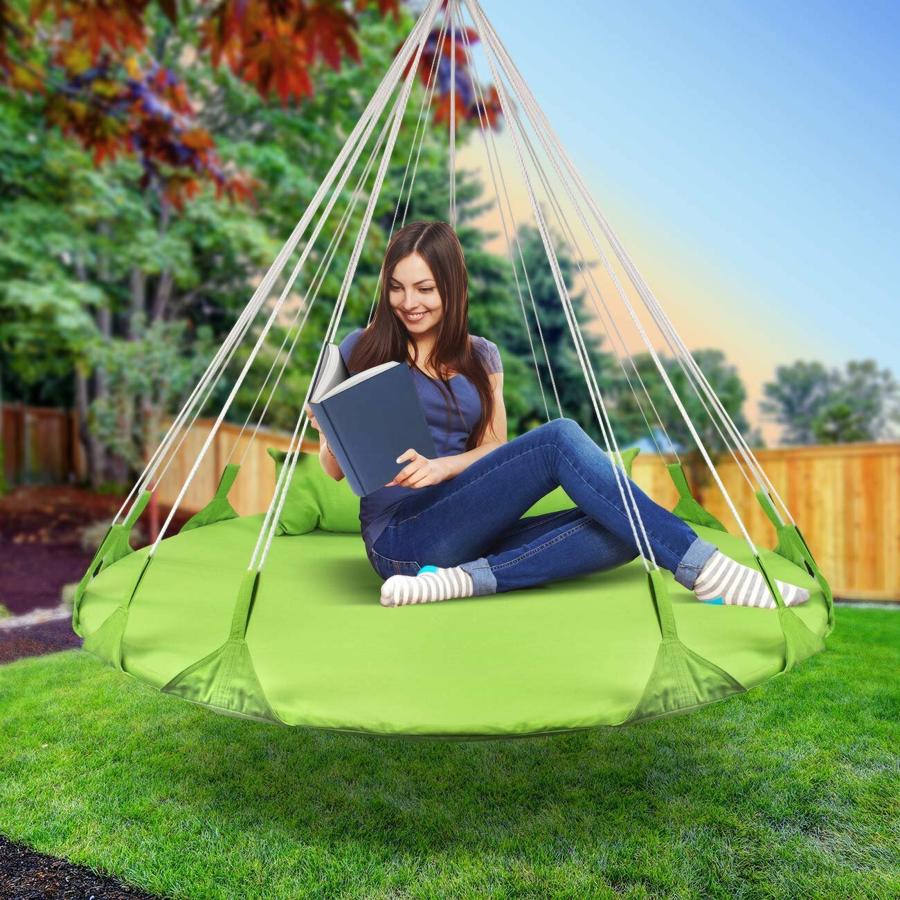 Sorbus Hanging Swing Nest Pillow, Double Hammock Daybed Saucer Style Lounger