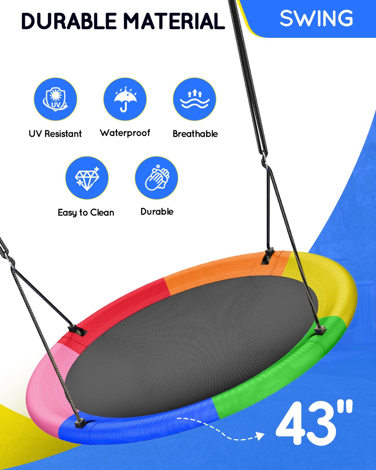 GYROOR Sturdy&Comfortable 43 In Saucer Tree Swing Flying Indoor Outdoor for kids
