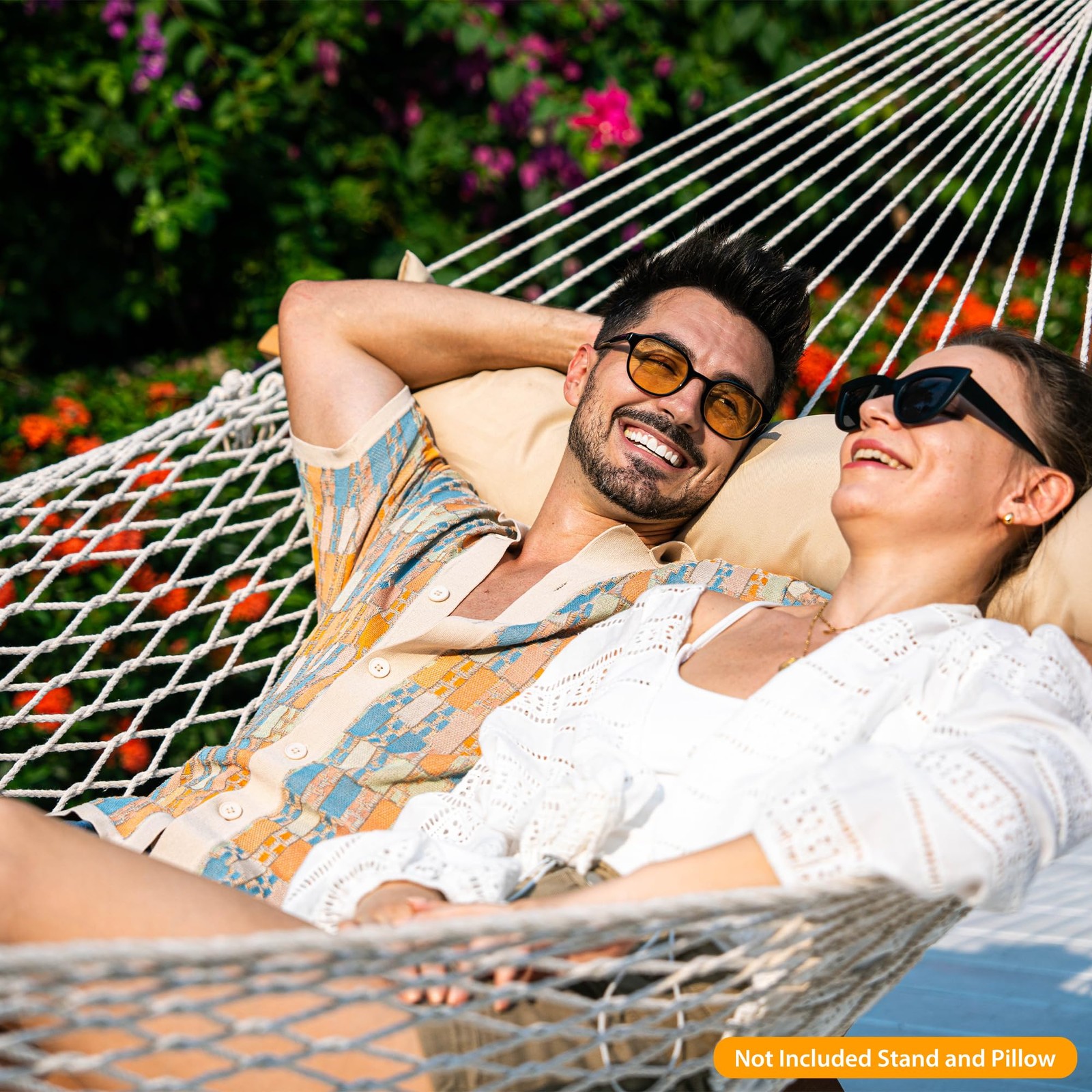 12FT Double Rope Hammocks, 2 Person Hand Woven Cotton Hammock with Spreader B…