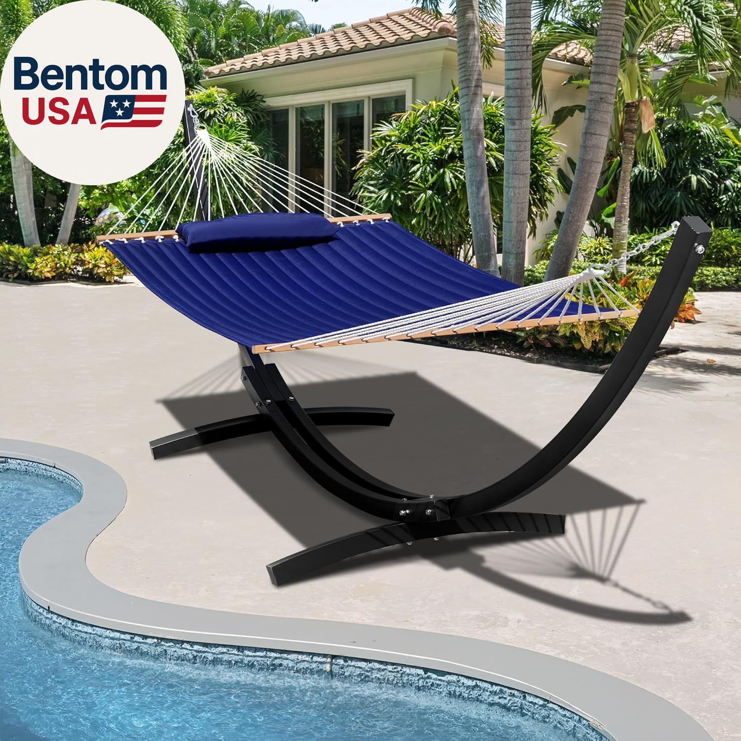 12 Ft Heavy Duty Steel Arc Hammock Stand with Carabiner and Chain, 2 Person Weat