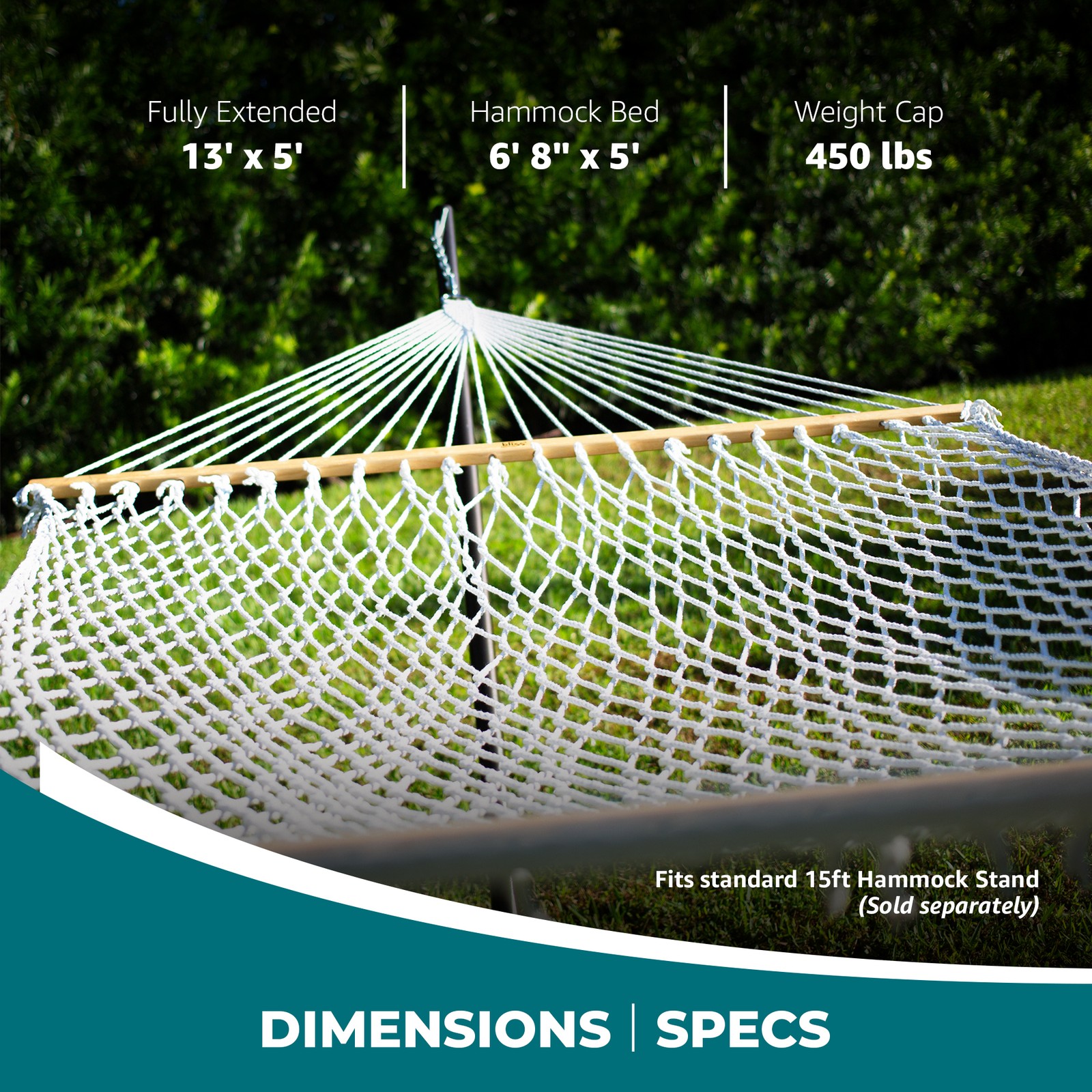 Bliss Hammocks Classic 2-Person Cotton Rope Hammock w/ Spreader, 80×60, Natural