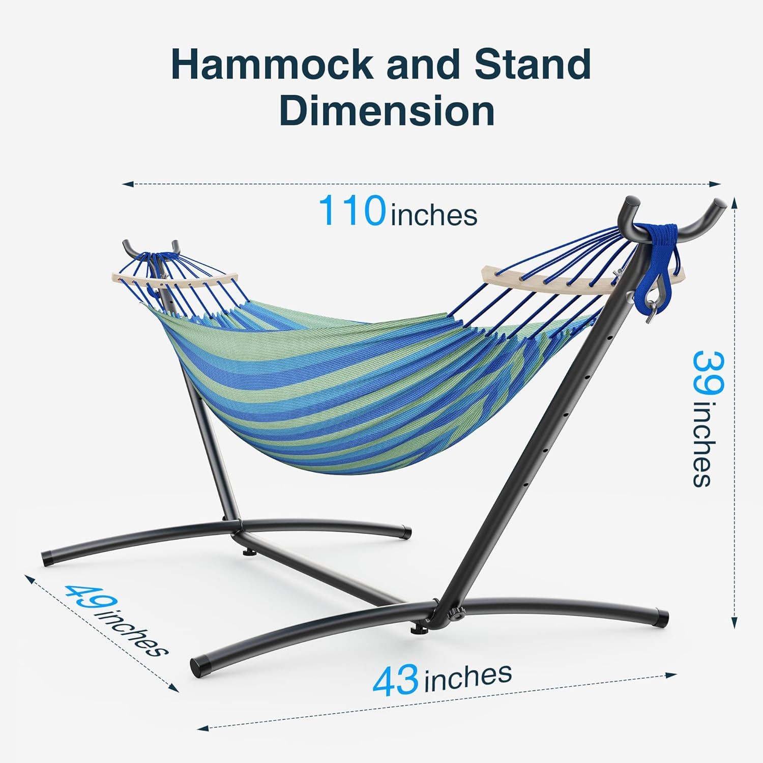 Double Hammock with Stand, 2 Person Hammock with Anti-Rollover Spreader Bar, Adj