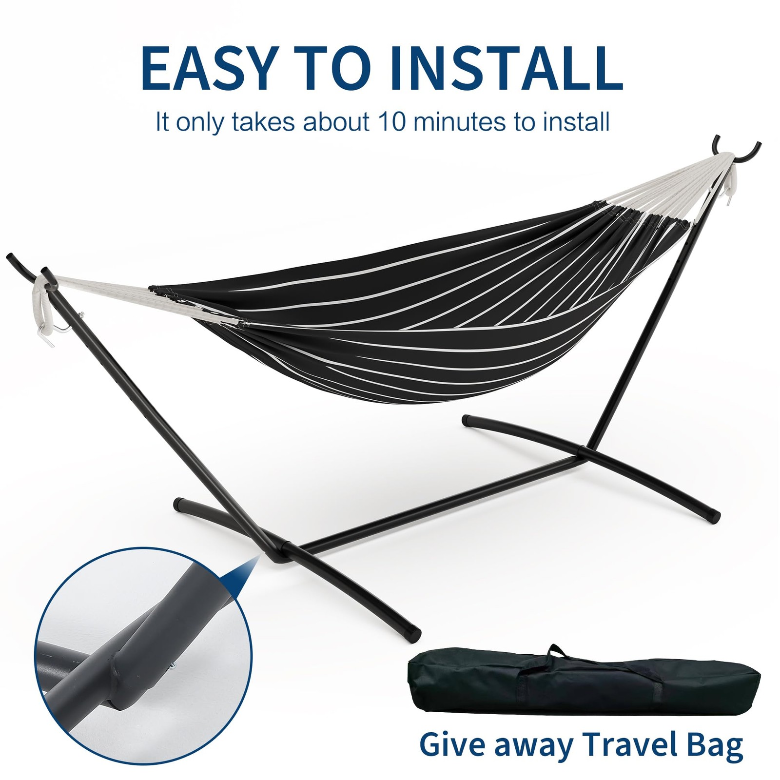 450 lbs Adjustable Portable Double Hammock Chair W/Steel Frame for Camping,Yard