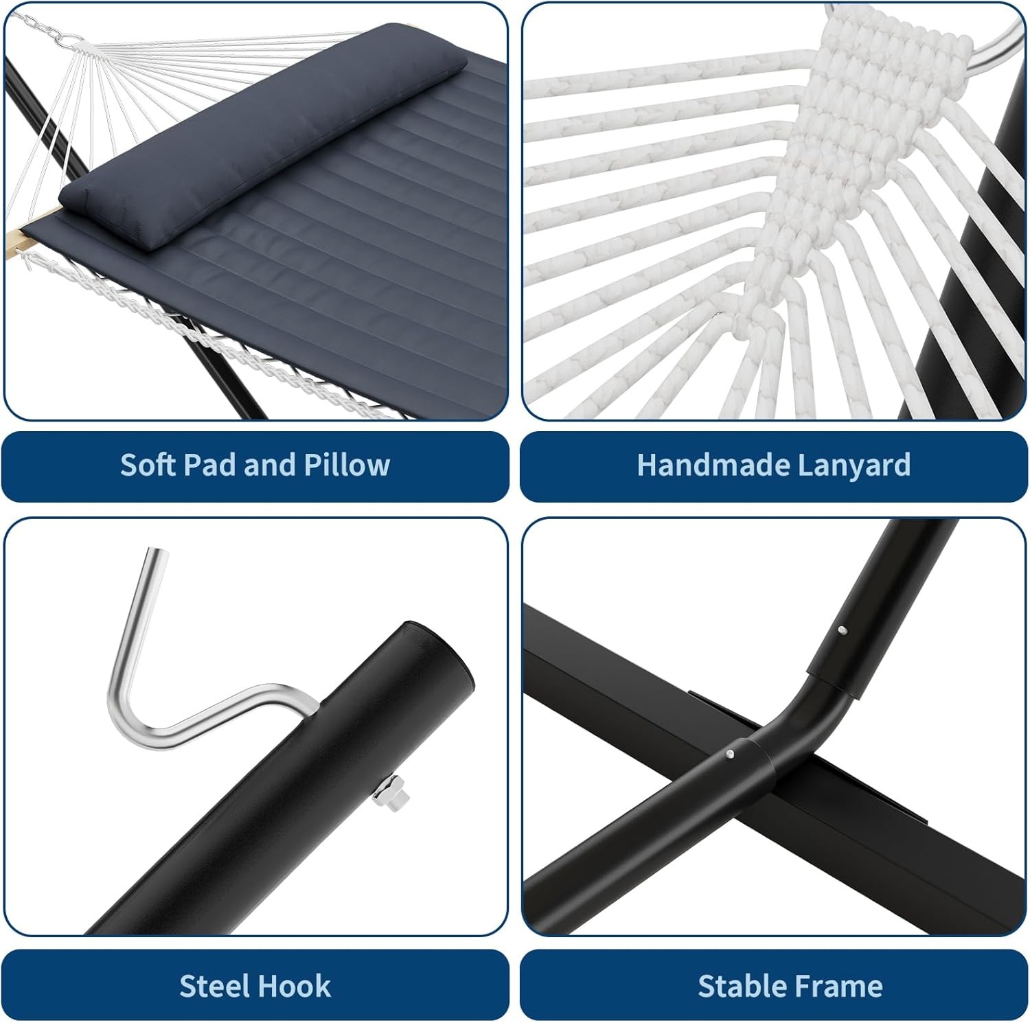 2 Person Hammock with Stand Outdoor Patio Hammock Bed w/ Pillow & Carrying Bag