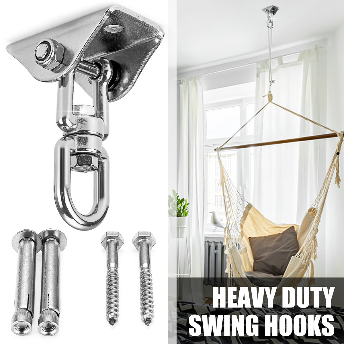 Hammock Hook Swing Chair Hanging Kit Heavy Duty Swivel Hanger Ceiling Mount Set