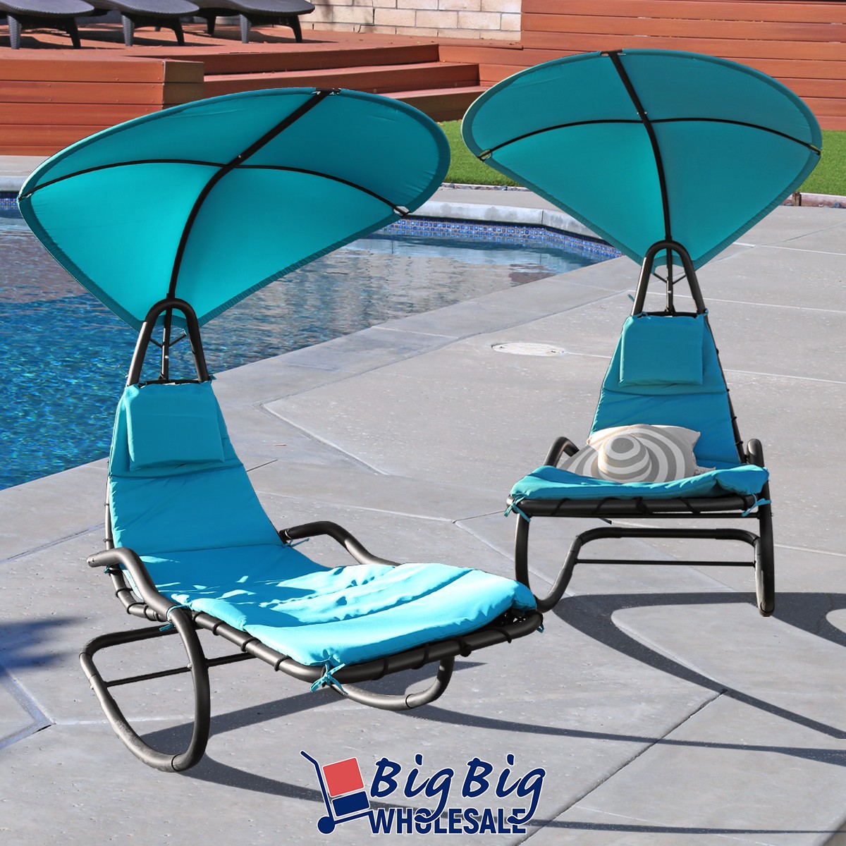 2x Blue Outdoor Backyard Patio Hammock Chaise Lounge Chair Rocking Swing Canopy