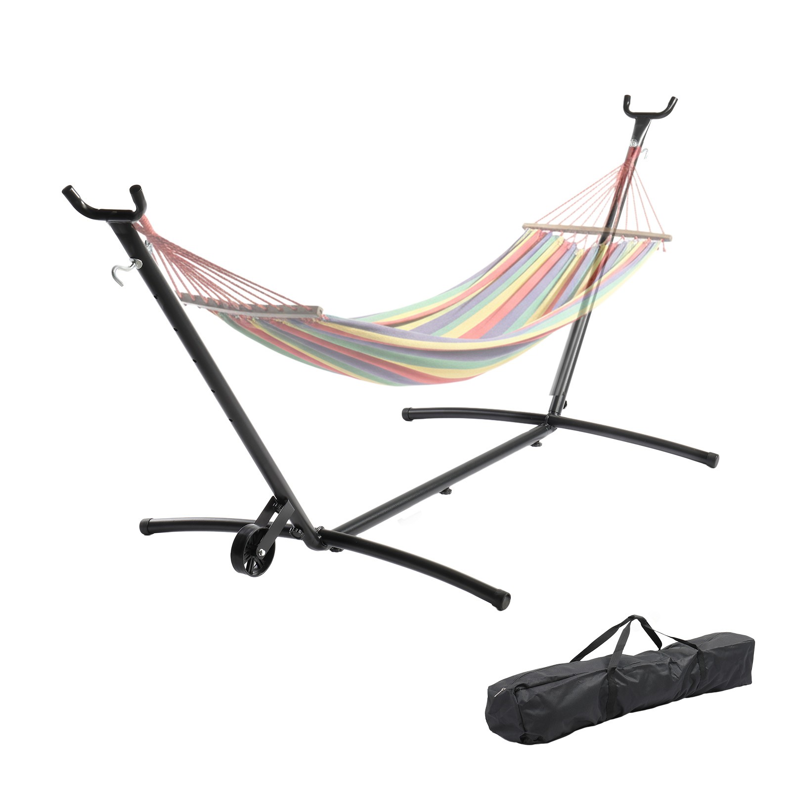 9 FT Steel Hammock Stand Only Adjustable Hooks, Carrying Bag, Wheel for Garden