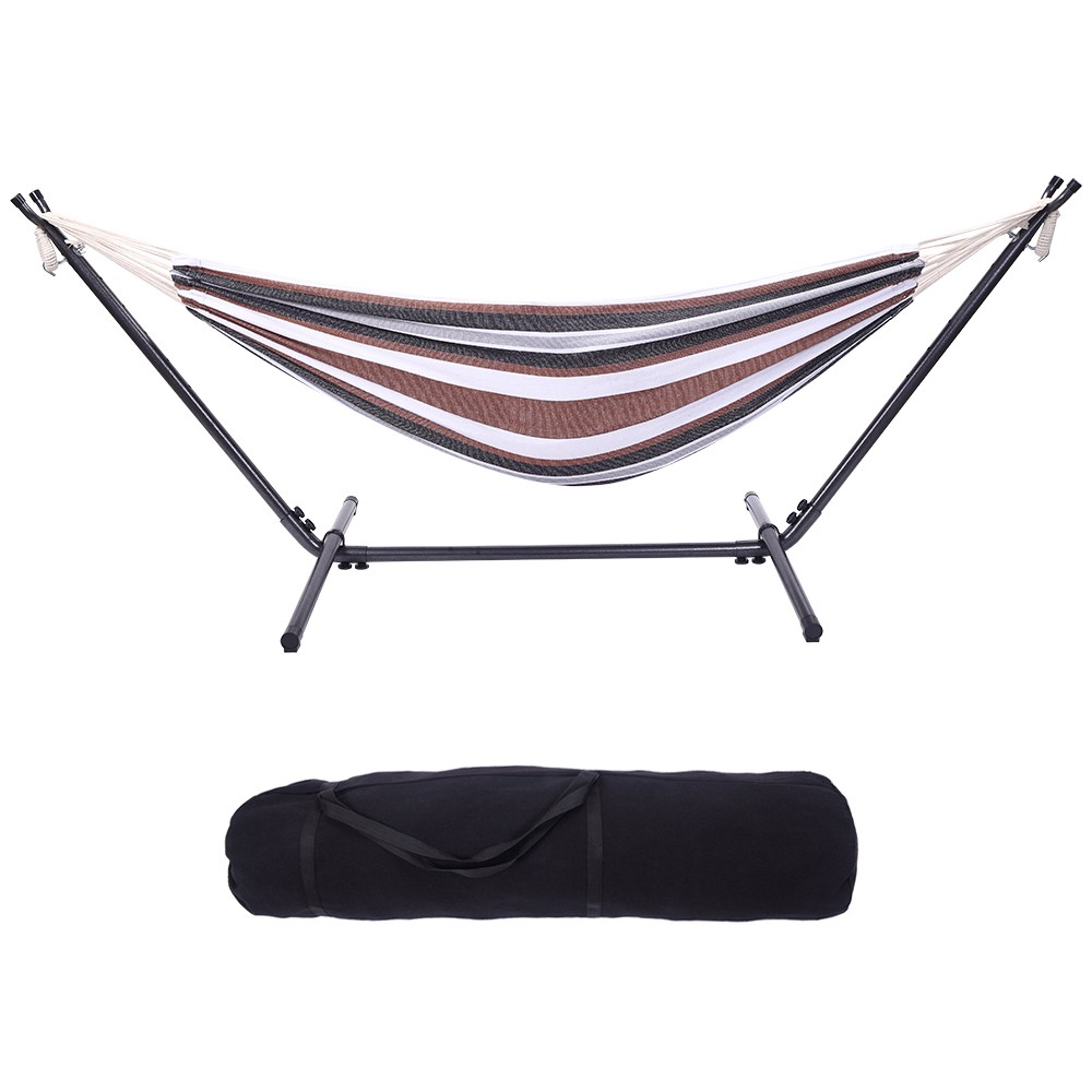Professional Black & Silver Flowers Hammock Stand with Polyester Coffee Stripe