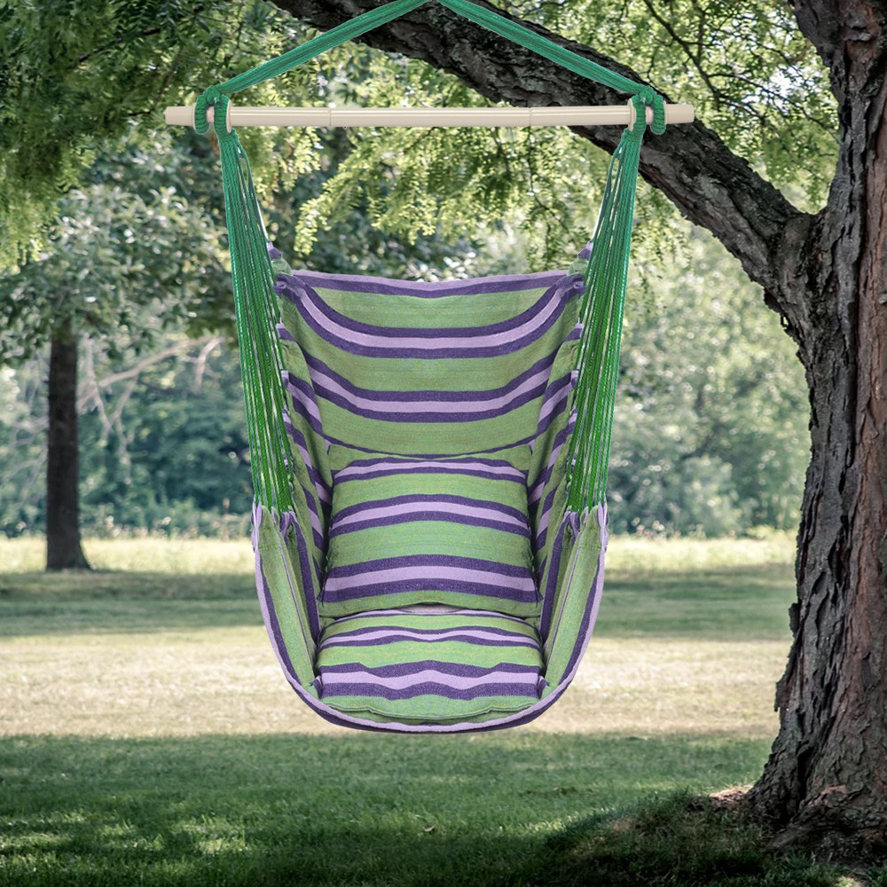 Hammock Cotton Polyester Hanging Rope Swing Outdoor Garden /w Two Pillows