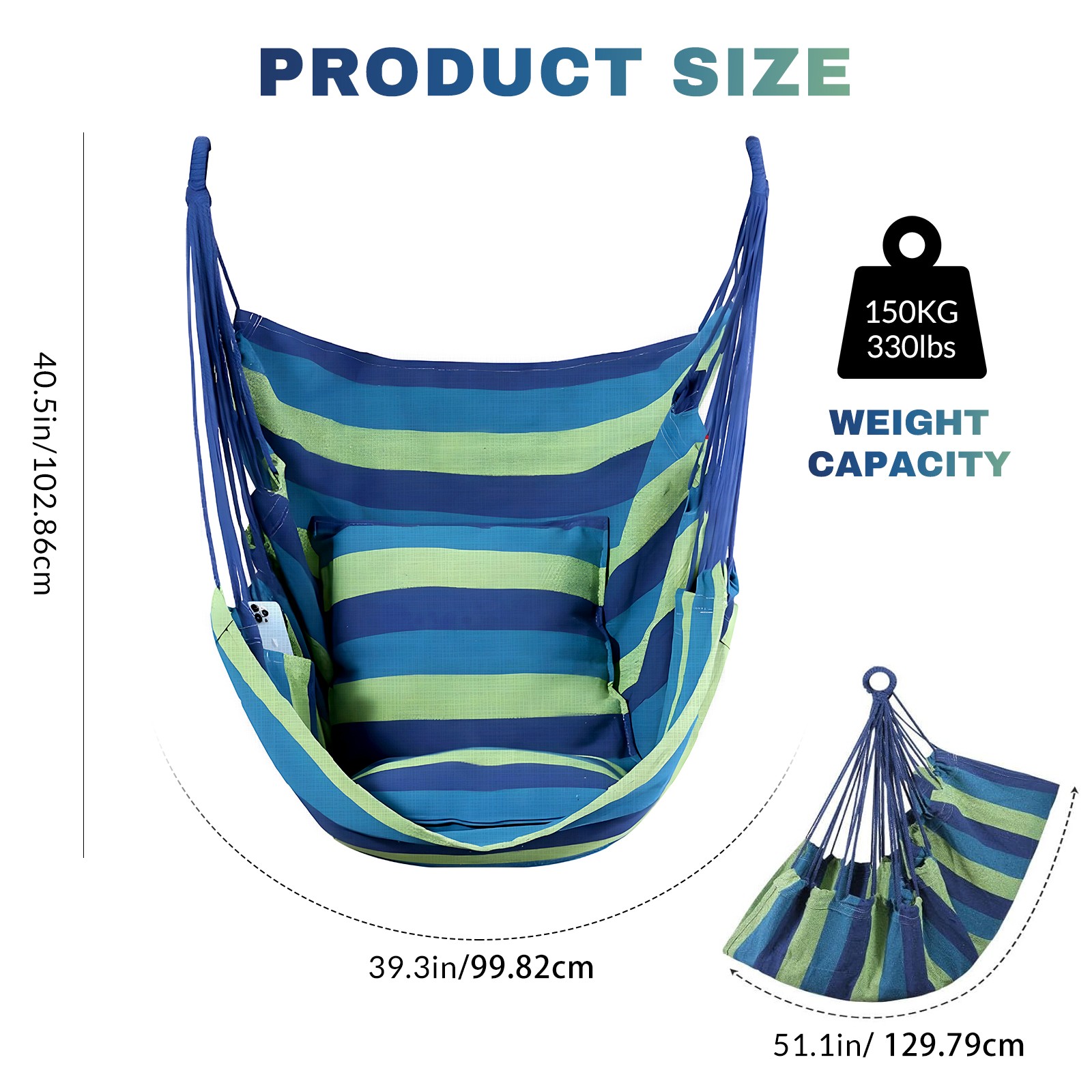Hanging Hammock Swing Chair Chair for Outdoor & Indoor & Camping Holds 330 Lbs
