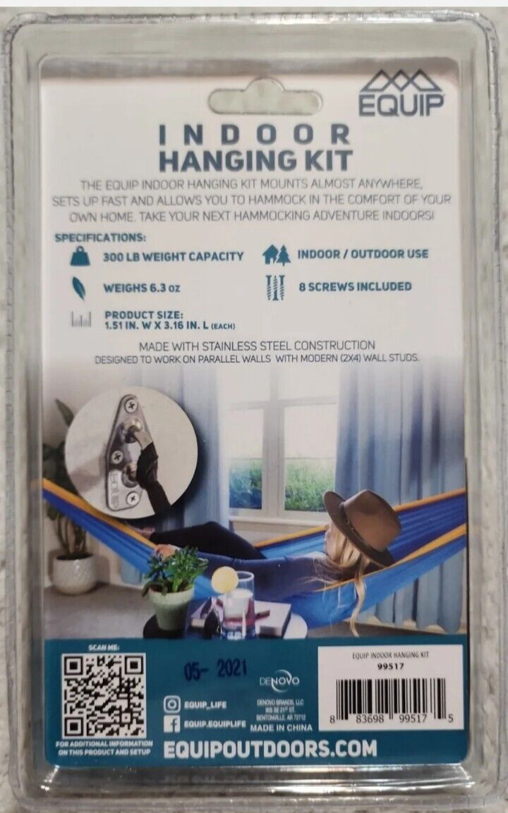 300 Lbs! Indoor Hammock Hanging Kit Stainless Steel For Wall Studs NEW! Screws!