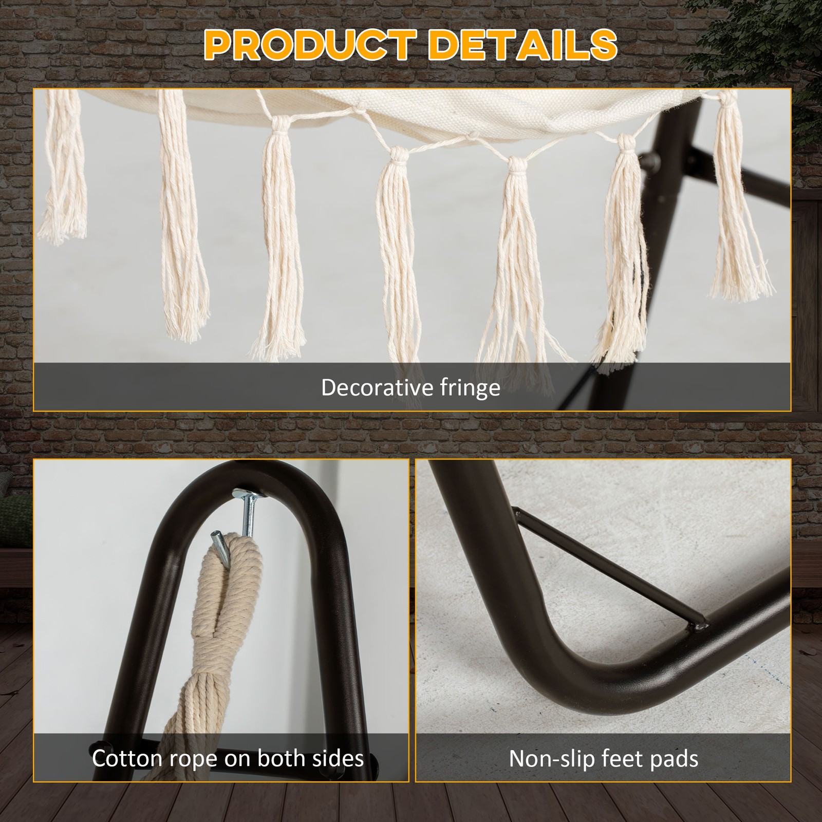 Outsunny Hammock Chair w/ Metal Stand, Hammock Swing w/ Side Pocket