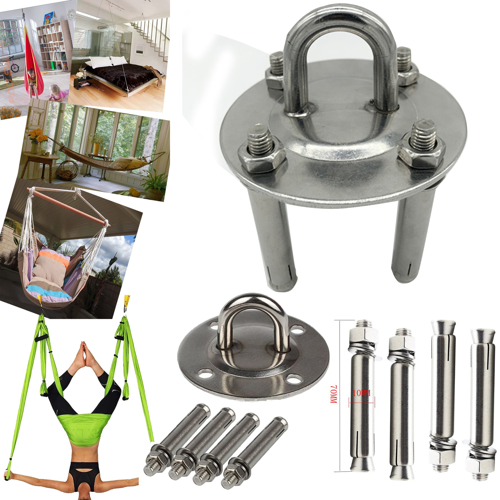 1000lb Heavy Duty Hammock Yoga Swing Hanging Chair Hanging Kit Stainless Steel