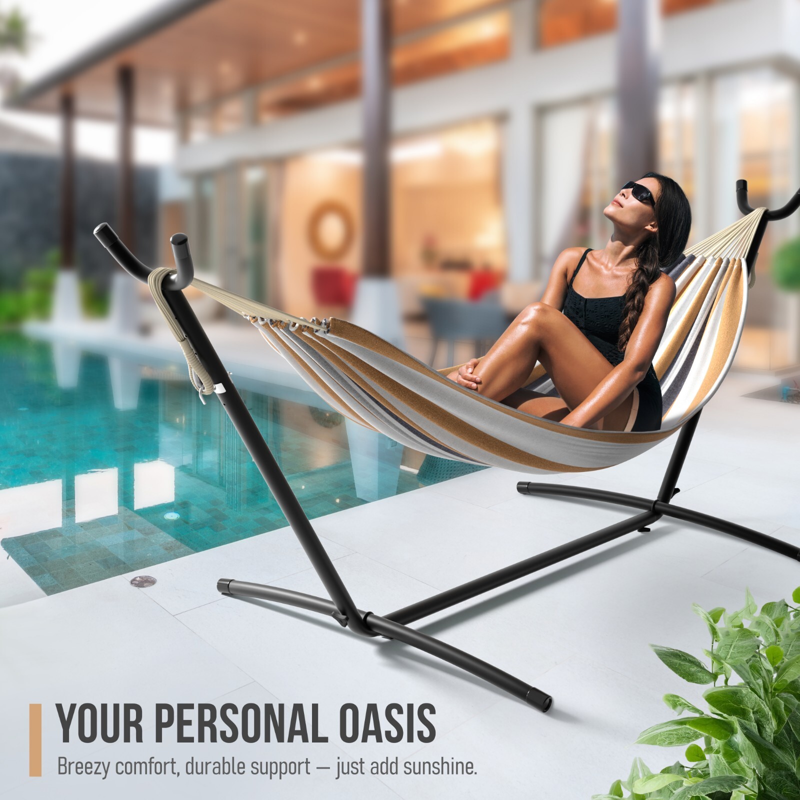 Sorbus Double Hammock w/ Steel Stand – 2 Person (450 LBS) Adjustable Hammock Bed