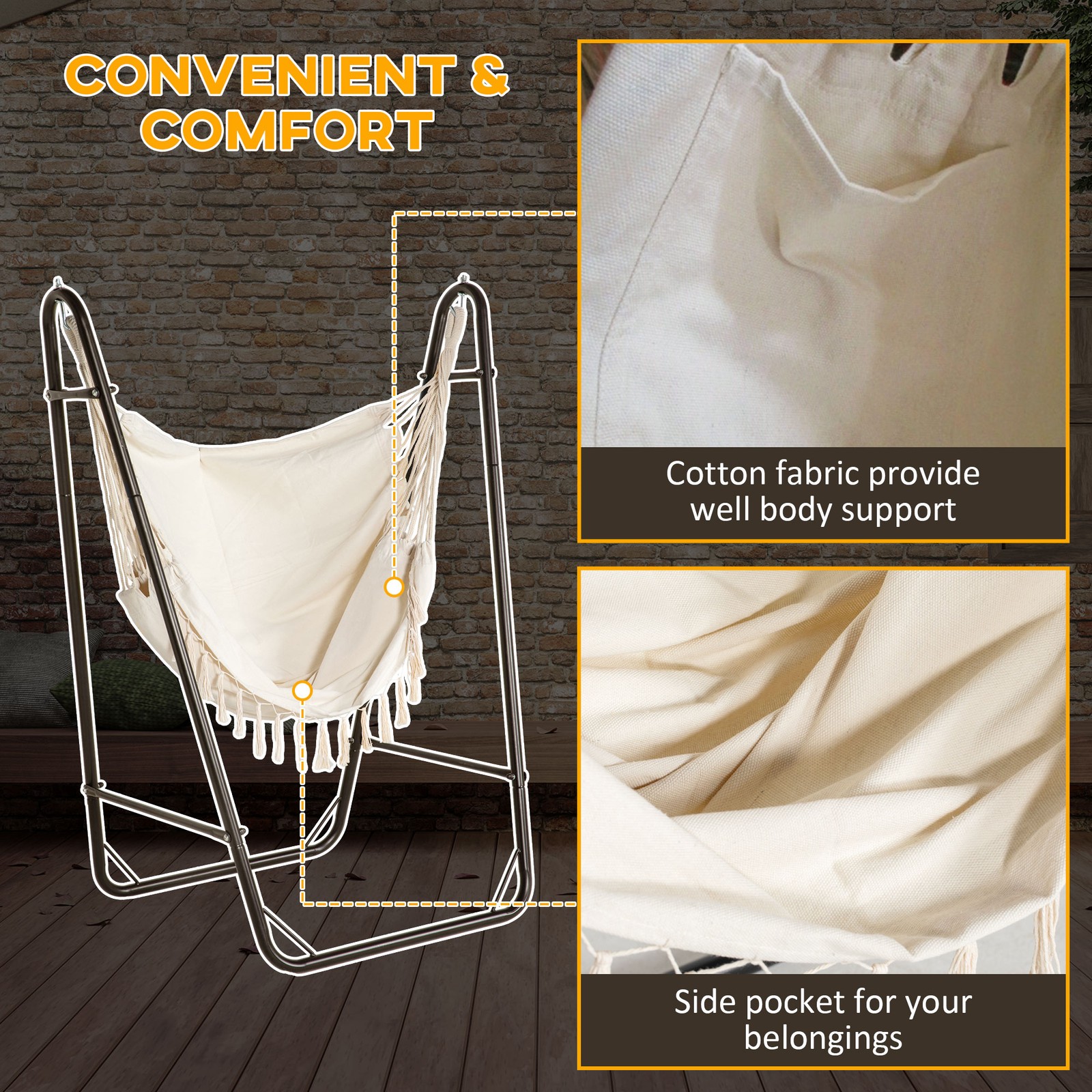 Outsunny Hammock Chair w/ Metal Stand, Hammock Swing w/ Side Pocket