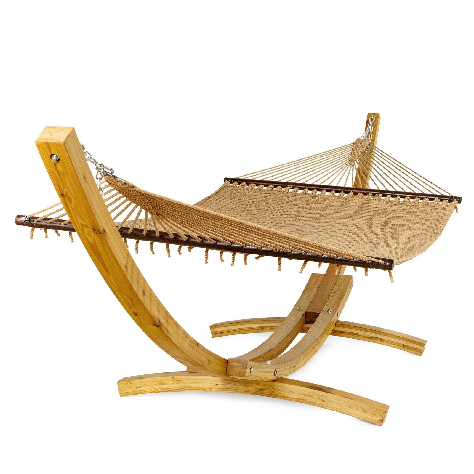 Jumbo Caribbean Hammock Tan and Wood Arc Hammock Stand