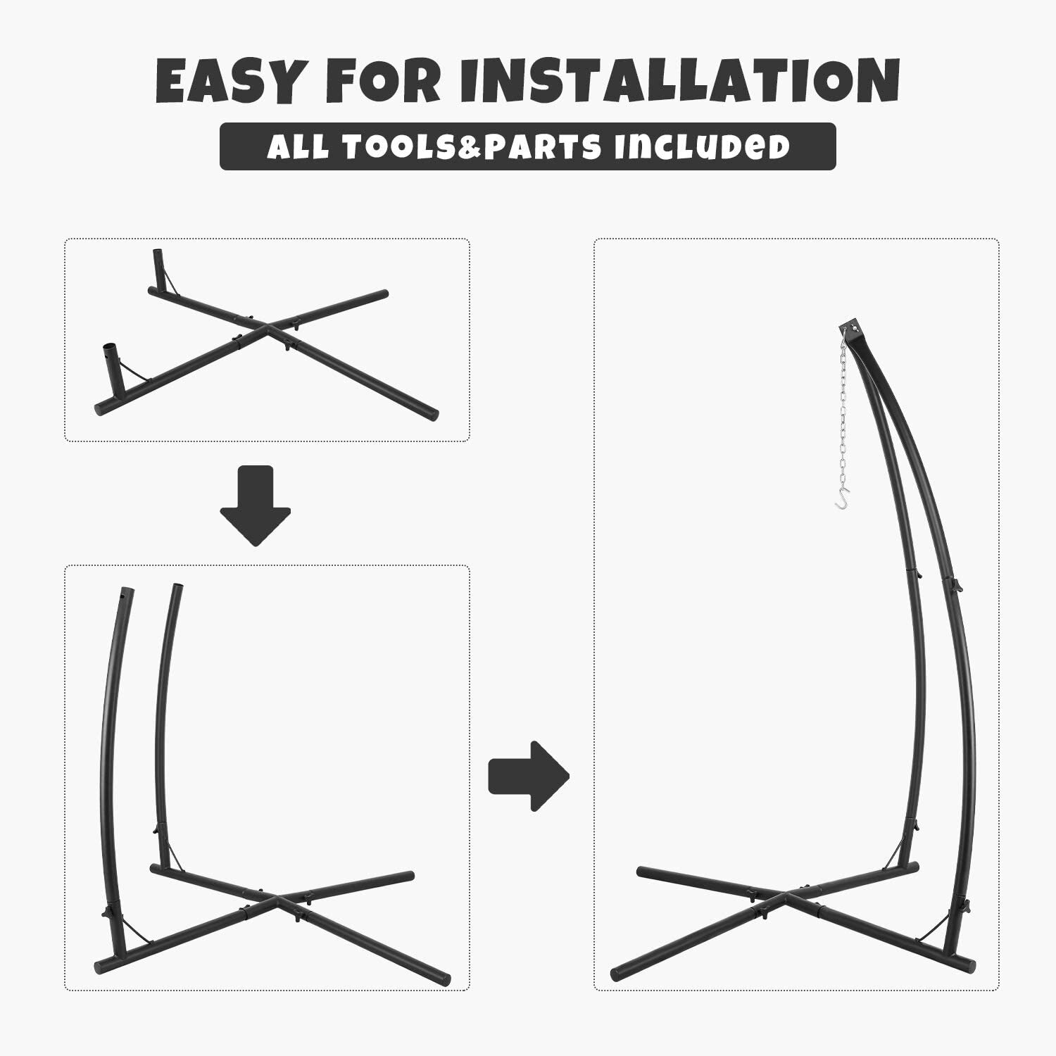 Heavy Duty Steel Hammock C Stand Solid Frame Stand for Porch Swing Hammock Chair